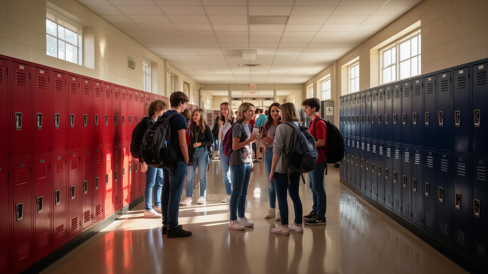 Corredor de high school com lockers